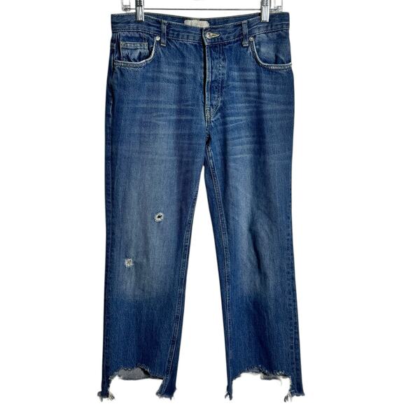Free People Denim - Free People We the Free Denim Jeans Women 27 Blue Med Wash Distressed Button Fly